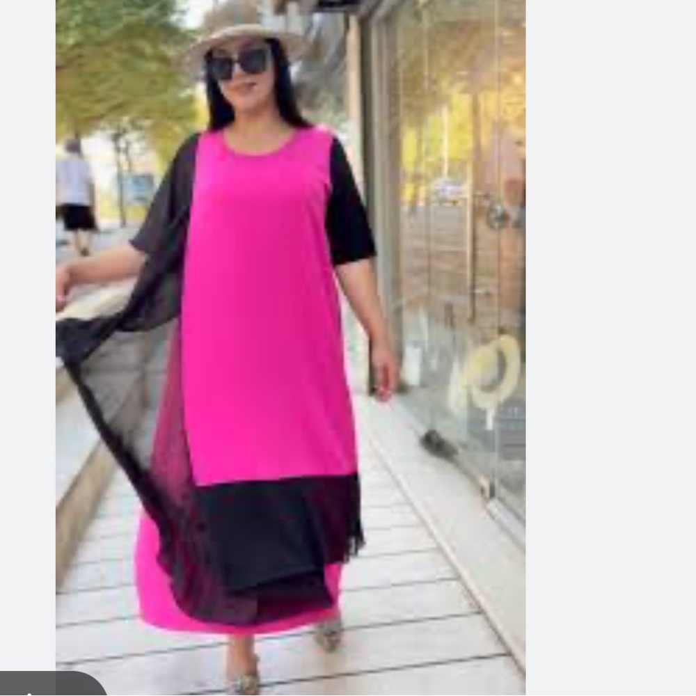 CN G Hot Pink and Black Layered Maxi Dress
